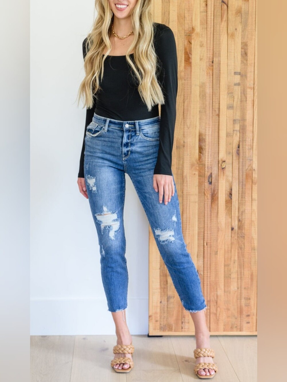 Judy Blue Distressed High-Rise Cropped Jeans - Relaxed Fit